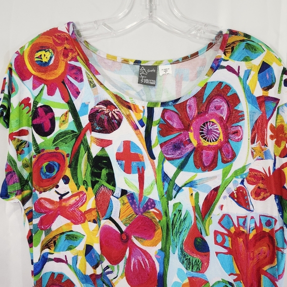 Dolcezza Size Small Pink Red Graphic Tie Front Blouse - Picture 3 of 11